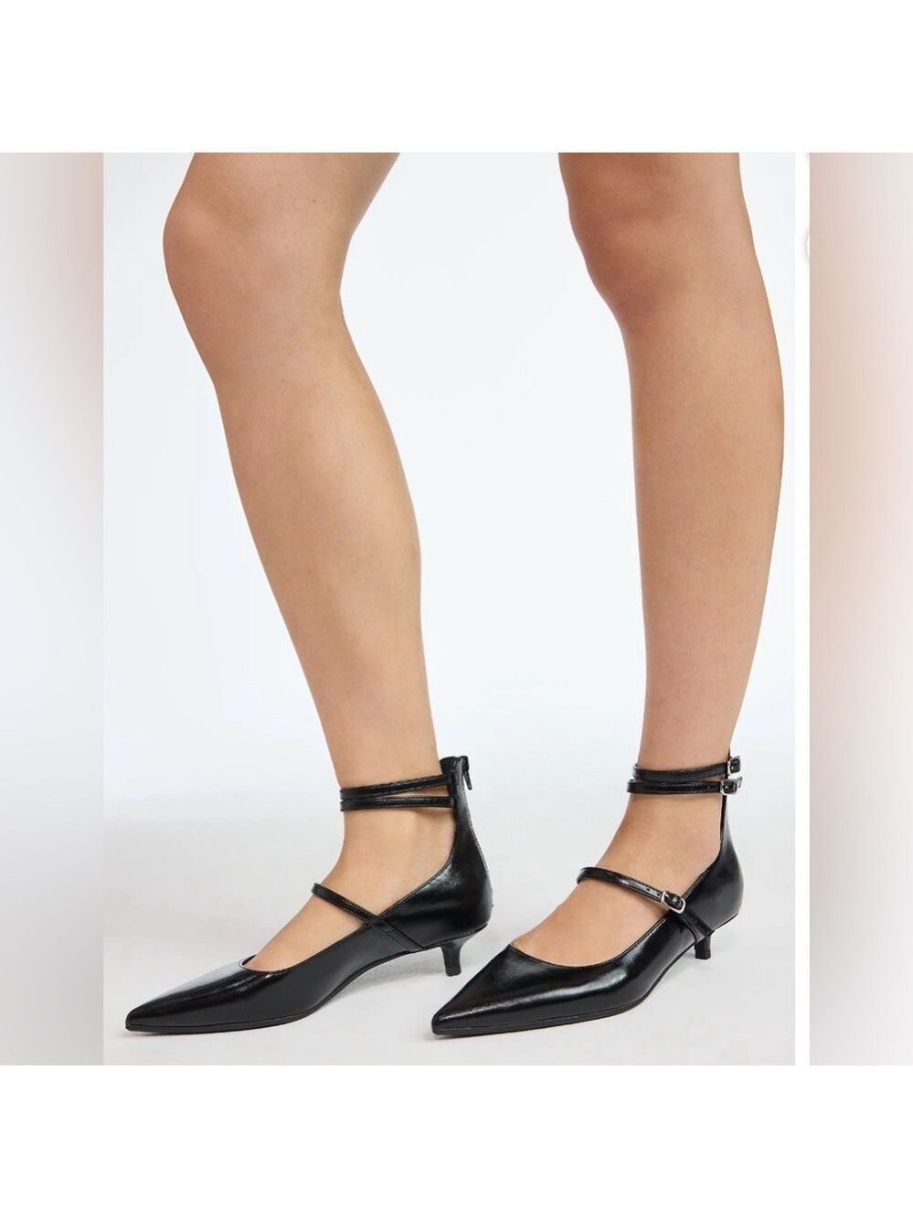 Scoop Black Mary Jane Kitten Heels Pointed Toe Double Strap Size 9 - Picture 3 of 12